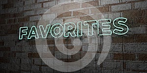 FAVORITES - Glowing Neon Sign on stonework wall - 3D rendered royalty free stock illustration