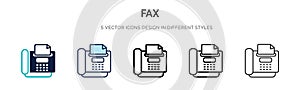 Fax icon in filled, thin line, outline and stroke style. Vector illustration of two colored and black fax vector icons designs can