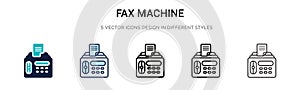 Fax machine icon in filled, thin line, outline and stroke style. Vector illustration of two colored and black fax machine vector