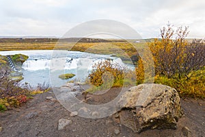 Faxi waterfall with big boulder on Iceland