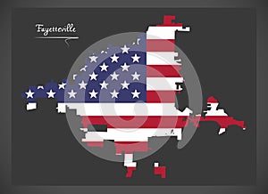 Fayetteville North Carolina City map with American national flag illustration