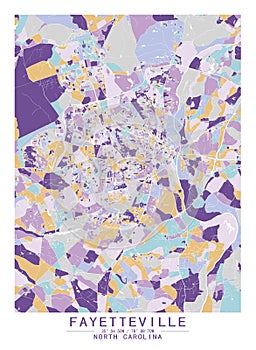 Fayetteville , North Carolina, USA Creative Color Block Map Decor Serie