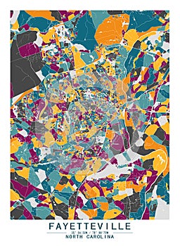 Fayetteville , North Carolina, USA Creative Color Block Map Decor Serie