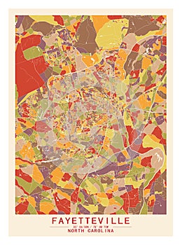 Fayetteville , North Carolina, USA Creative Color Block Map Decor Serie