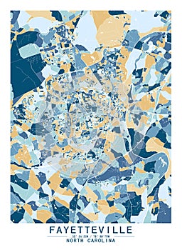 Fayetteville , North Carolina, USA Creative Color Block Map Decor Serie