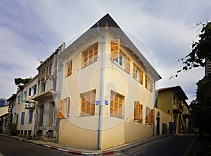 Facades architectures of houses at Neve Tzedek Israel photo