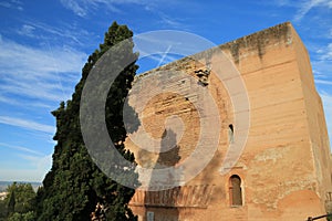 FaÃ§ade of monument of The historic site of Alhambra , Grenada , Spain