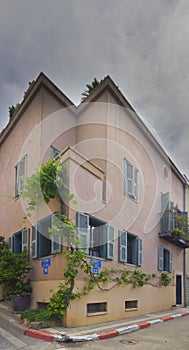 FaÃ§ades architectures of houses at Neve Tzedek Israel