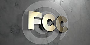 Fcc - Gold sign mounted on glossy marble wall - 3D rendered royalty free stock illustration