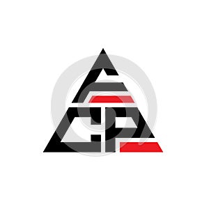 FCP triangle letter logo design with triangle shape. FCP triangle logo design monogram. FCP triangle vector logo template with red