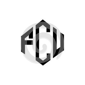 FCU letter logo design with polygon shape. FCU polygon and cube shape logo design. FCU hexagon vector logo template white and