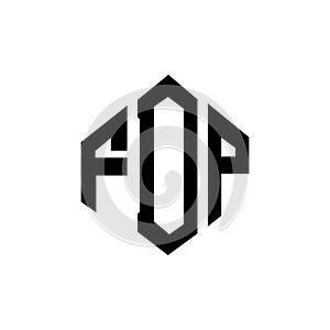 FDP letter logo design with polygon shape. FDP polygon and cube shape logo design. FDP hexagon vector logo template white and