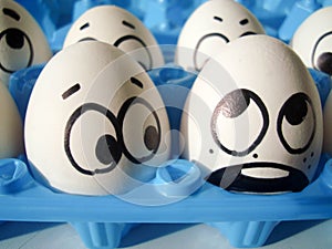 Fear concept. two funny eggs in