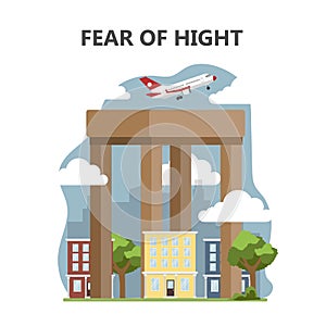 Fear of height or acrophobia. Airplane flying high