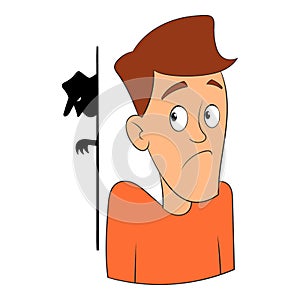 Fear of robber icon, cartoon style