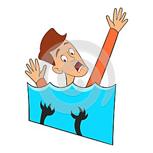 Fear of water icon, cartoon style