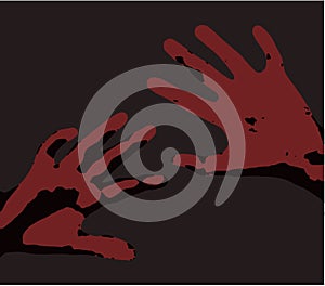 Feared raised hands for protection Illustration of pain clean vector red hands over dark gray background sex abuse labour