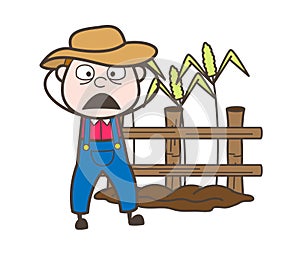 Fearful Cartoon Farmer Face Vector
