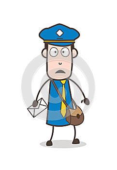 Fearful Mailman Holding a Letter to Deliver Vector