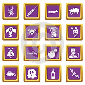 Fears phobias icons set purple square vector