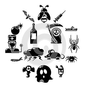 Fears phobias icons set, simple style