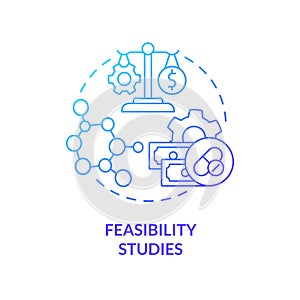 Feasibility studies blue gradient concept icon
