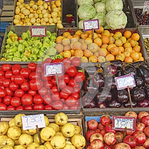 A feast of fruits and vegetables for sale photo