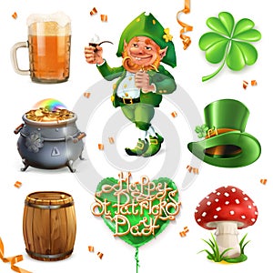 Feast of Saint Patrick. Vector icon set photo