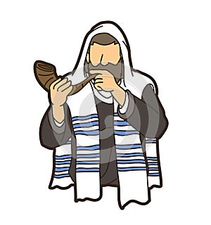 Feast of trumpets Jewish blowing the shofar horn cartoon graphic vector photo