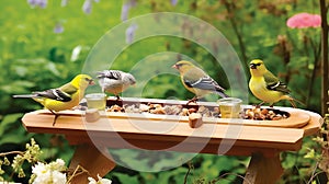 Feasting Birds at the Platform Tray Feeder