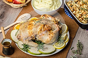 Feasting - stuffed roast chicken with herbs