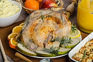 Feasting - stuffed roast chicken with herbs