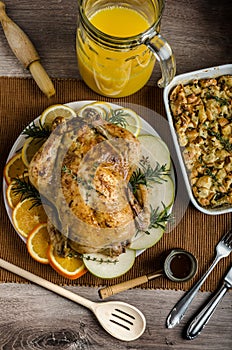 Feasting - stuffed roast chicken with herbs