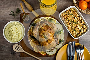 Feasting - stuffed roast chicken with herbs