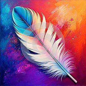 Feather of a bird on a multicolored background. Abstract background