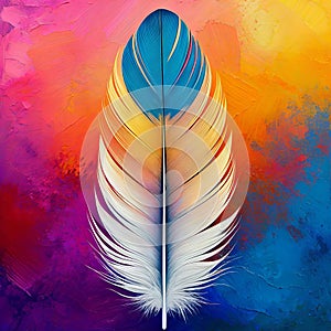 Feather of a bird on a multicolored background. Abstract background