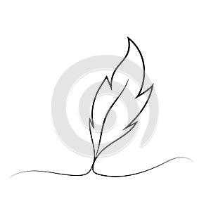Feather black icon. Linear feather symbol on white background