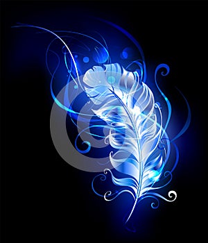 Feather of blue fire on black background