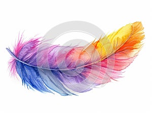 feather colorful watercolor isolated on white background