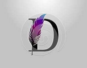 Feather D Letter Brand Logo icon, vector design concept feather with letter for initial luxury business, firm, law service,