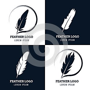 Feather, elegant pen, law firm, lawyer, writer literary vector logos set photo