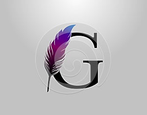 Feather G Letter Brand Logo icon, vector design concept feather with letter for initial luxury business, firm, law service,