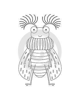 Feather Horn Beetle Vector Cartoon Colorless