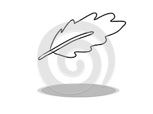 Feather icon on white background, hand drawing. Flat design. Illustration plumelet, contour of symbol black