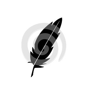 Feather icon on white background. writing quill feather pen. nib sign. black feather symbol