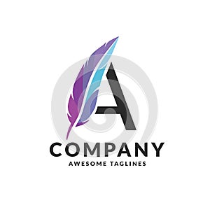 Feather incorporated with letter a logo vector