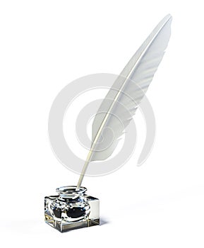 Feather and ink bottle