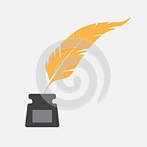 Feather and inkwell icon symbol for your design.