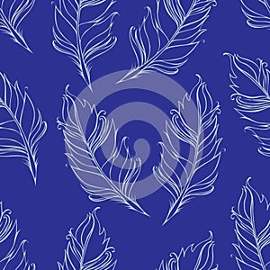 Feather isolated. Seamless pattern. Vector illustration. Blue colors