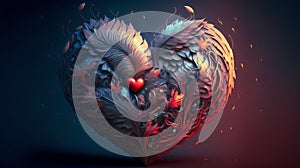 Feather or Leaves Heart St. Valentine`s Card Love Background. Generative AI